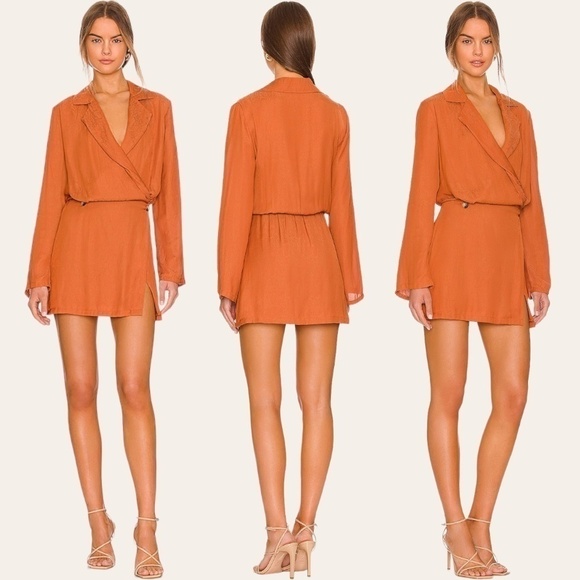 FREE PEOPLE NWT Simone Long Sleeve Blazer/Wrap-Style MiniDress-Cinnamon/LG - Picture 10 of 15